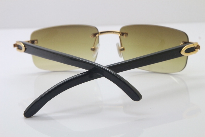 Wholesale High-end brand Cartier 3524012 Rimless SunGlasses Original Black Buffalo Horn Sunglasses in Gold Brown Lens Hot