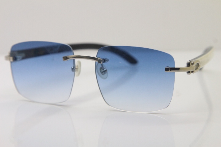 Cartier 8300816 Rimless Original White Inside Black Buffalo Horn Sunglasses in Gold Brown Lens Limited edition Hot