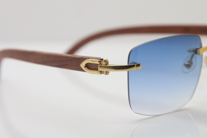 Cartier T8300816 Rimless Original Wood Sunglasses in Gold Brown Lens Hot