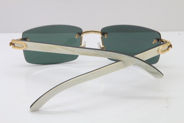 Hot Cartier CT 8200757 Rimless Sun Glasses Original White Inside Black Buffalo Horn Sunglasses 8200758 Gold Brown Lens