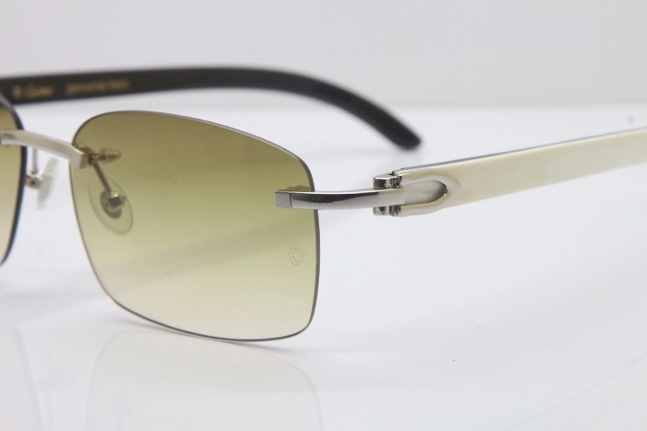 Cartier Rimless 8200759 Original White Inside Black Buffalo Horn Sunglasses in Gold Brown Lens