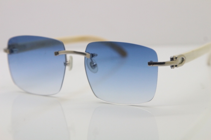 Cartier T8300816 Rimless Original White Genuine Natural Horn Sunglasses in Gold Brown Lens Hot