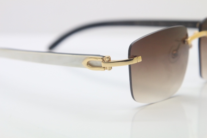 Cartier 8300816 Rimless Original White Inside Black Buffalo Horn Sunglasses in Gold Brown Lens Limited edition Hot