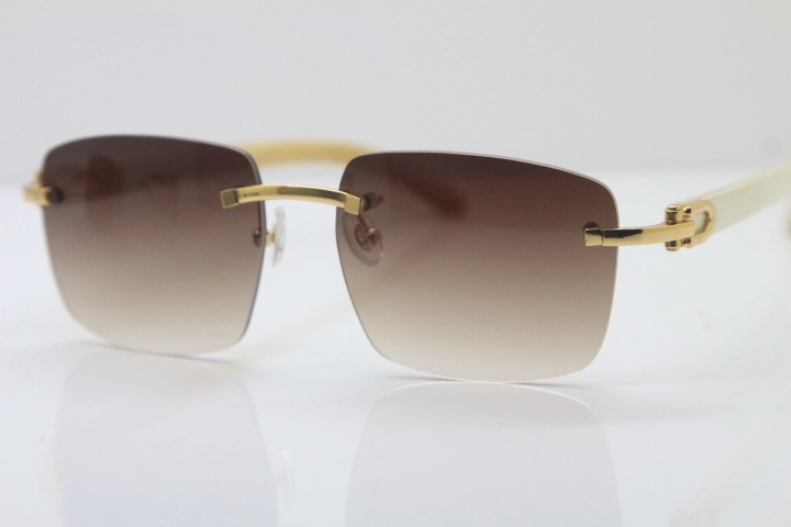 Cartier T8300816 Rimless Original White Genuine Natural Horn Sunglasses in Gold Brown Lens Hot