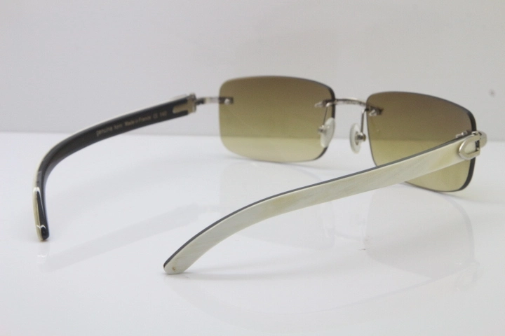 Hot Cartier CT 8200757 Rimless Sun Glasses Original White Inside Black Buffalo Horn Sunglasses 8200758 Gold Brown Lens