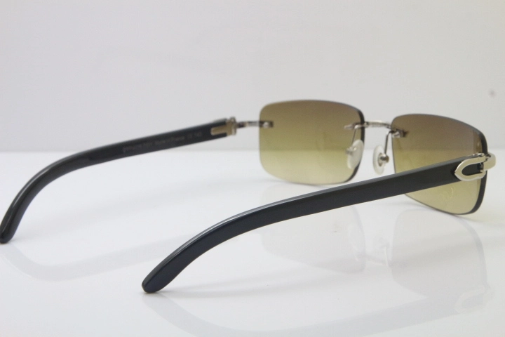 Wholesale High-end brand Cartier 3524012 Rimless SunGlasses Original Black Buffalo Horn Sunglasses in Gold Brown Lens Hot