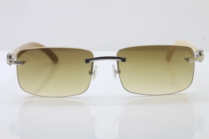 Wholesale High-end brand Cartier 3524012 Rimless Sun Glasses White Genuine Natural Sunglasses in Gold Brown Lens Hot