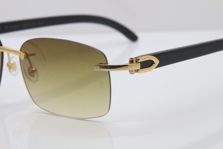 Hot Cartier CT18K Gold Rimless Sun Glasses Black Buffalo Horn Sunglasses 8200760 Silver Brown Lens