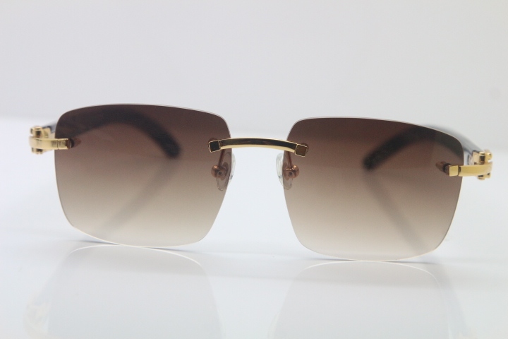 Cartier 8300816 Rimless Original White Inside Black Buffalo Horn Sunglasses in Gold Brown Lens Limited edition Hot