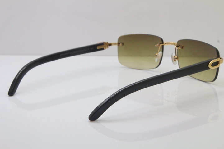 Wholesale High-end brand Cartier 3524012 Rimless SunGlasses Original Black Buffalo Horn Sunglasses in Gold Brown Lens Hot