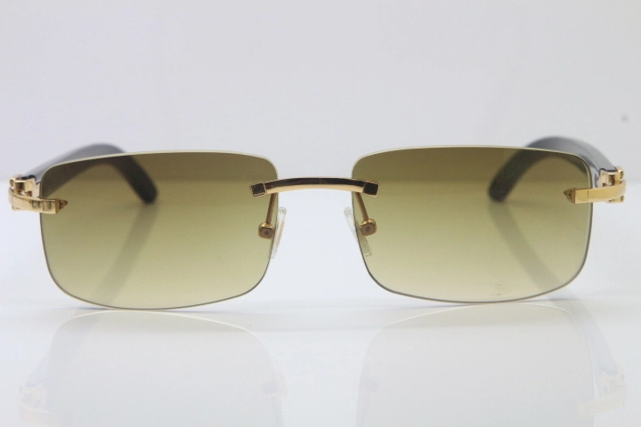 Wholesale High-end brand Cartier 3524012 Rimless SunGlasses Original Black Buffalo Horn Sunglasses in Gold Brown Lens Hot