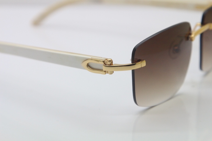 Cartier T8300816 Rimless Original White Genuine Natural Horn Sunglasses in Gold Brown Lens Hot