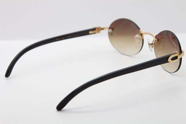 Hot Cartier CT 5124018 18K Gold Rimless Genuine Natural Sun Glasses Black Buffalo Horn Sunglasses in Gold Brown Lens Hot