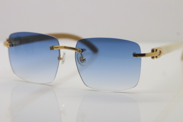 Cartier T8300816 Rimless Original White Genuine Natural Horn Sunglasses in Gold Brown Lens Hot