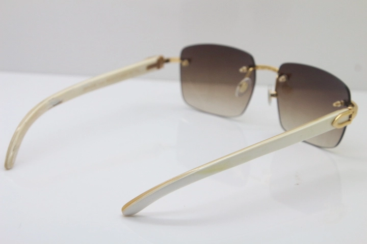 Cartier T8300816 Rimless Original White Genuine Natural Horn Sunglasses in Gold Brown Lens Hot