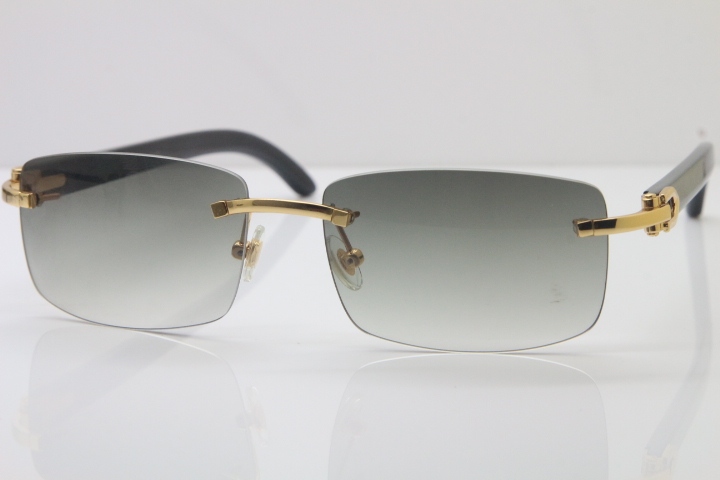 Cartier CT 8200757 Men famous brand Original Black Genuine Buffalo horn 8200758 Rimless Sunglasses