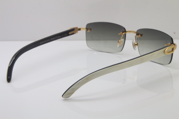 Hot Cartier CT 8200757 Rimless Sun Glasses Original White Inside Black Buffalo Horn Sunglasses 8200758 Gold Brown Lens