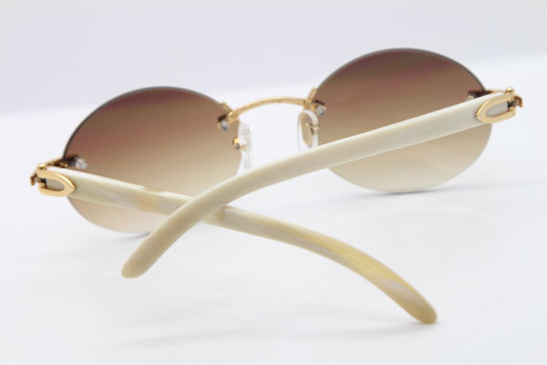 Cartier CT 5124018 18K Gold Rimless White Genuine Natural Sun Glasses Buffalo Horn Sunglasses in Gold Brown Lens Hot