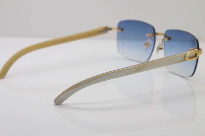 Cartier T8300816 Rimless Original White Genuine Natural Horn Sunglasses in Gold Brown Lens Hot