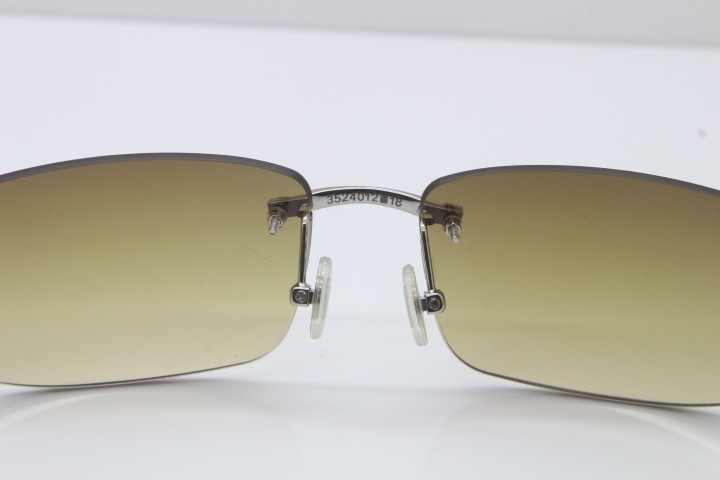 Wholesale High-end brand Cartier 3524012 Rimless Wood Sunglasses Carved Wood Trimming Lens in Gold Brown Lens Hot Size：56