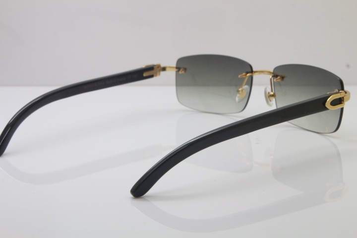 Cartier CT 8200757 Men famous brand Original Black Genuine Buffalo horn 8200758 Rimless Sunglasses