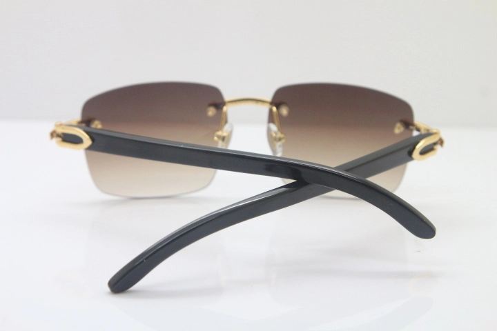 Wholesale High-end brand Carter CT8300816 Rimless Original Black Buffalo Horn Sunglasses in Gold Brown Lens Hot