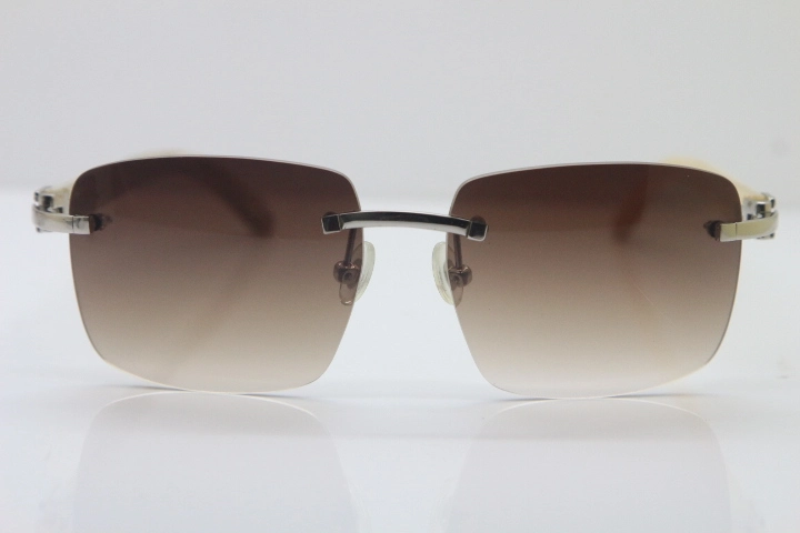 Cartier T8300816 Rimless Original White Genuine Natural Horn Sunglasses in Gold Brown Lens Hot