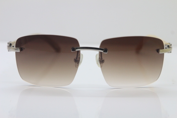 Cartier T8300816 Rimless Original White Genuine Natural Horn Sunglasses in Gold Brown Lens Hot