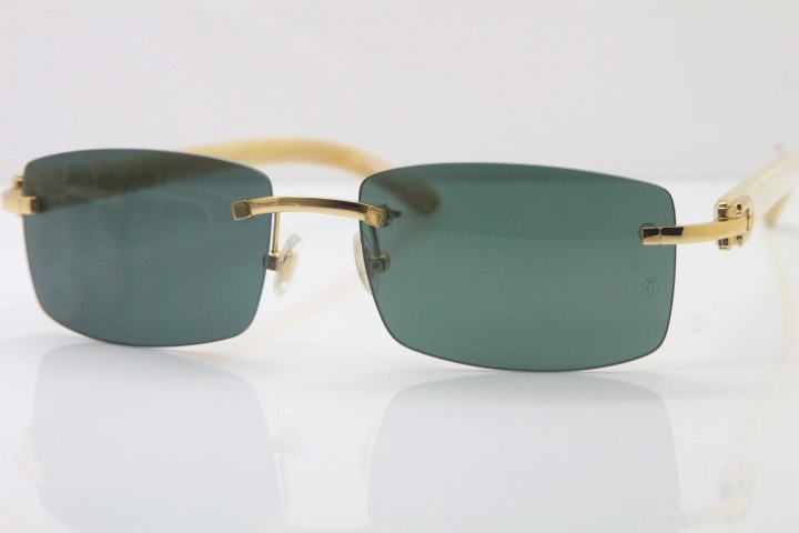 Wholesale High-end brand Cartier 3524012 Rimless Sun Glasses White Genuine Natural Sunglasses in Gold Brown Lens Hot