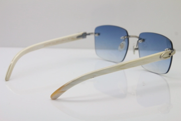 Cartier T8300816 Rimless Original White Genuine Natural Horn Sunglasses in Gold Brown Lens Hot
