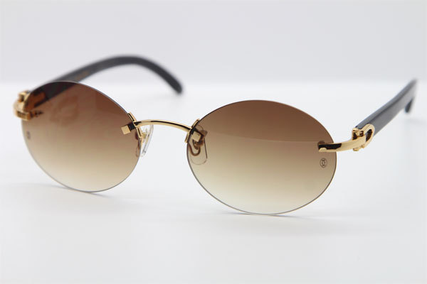 Hot Cartier CT 5124018 18K Gold Rimless Genuine Natural Sun Glasses Black Buffalo Horn Sunglasses in Gold Brown Lens Hot