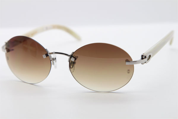 Cartier CT 5124018 18K Gold Rimless White Genuine Natural Sun Glasses Buffalo Horn Sunglasses in Gold Brown Lens Hot