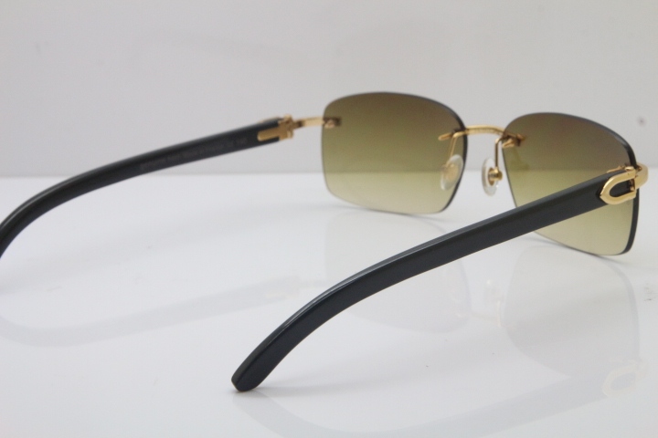 Hot Cartier CT18K Gold Rimless Sun Glasses Black Buffalo Horn Sunglasses 8200760 Silver Brown Lens