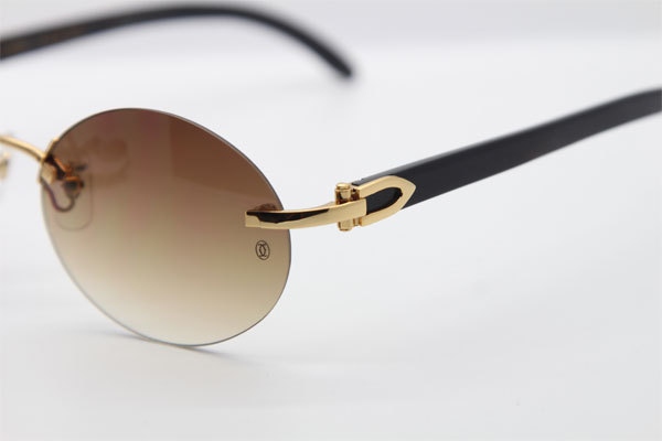 Hot Cartier CT 5124018 18K Gold Rimless Genuine Natural Sun Glasses Black Buffalo Horn Sunglasses in Gold Brown Lens Hot