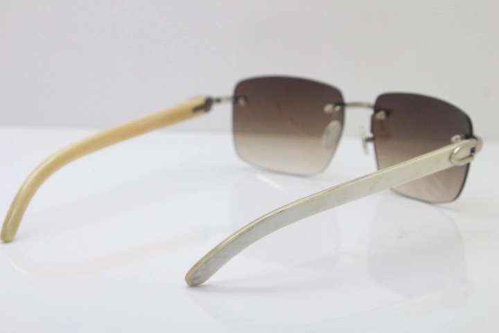 Cartier T8300816 Rimless Original White Genuine Natural Horn Sunglasses in Gold Brown Lens Hot