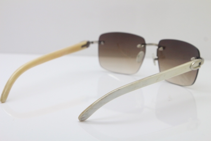 Cartier T8300816 Rimless Original White Genuine Natural Horn Sunglasses in Gold Brown Lens Hot