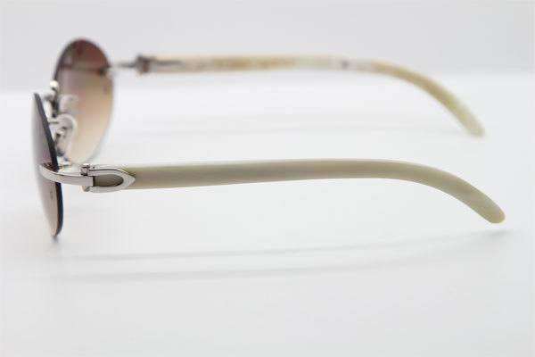 Cartier CT 5124018 18K Gold Rimless White Genuine Natural Sun Glasses Buffalo Horn Sunglasses in Gold Brown Lens Hot