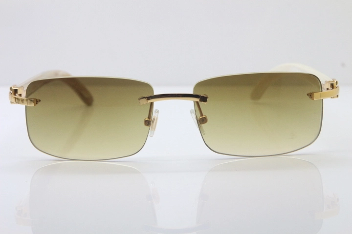 Wholesale High-end brand Cartier 3524012 Rimless Sun Glasses White Genuine Natural Sunglasses in Gold Brown Lens Hot