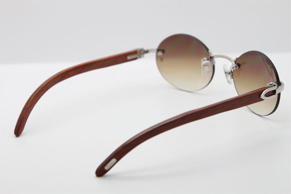 Cartier CT 5124018 18K Gold Rimless Carved Wood Trimming Lens Sun Glasses Wood Sunglasses in Gold Brown Lens Hot