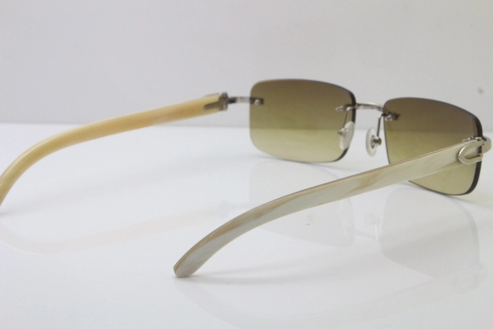 Wholesale High-end brand Cartier 3524012 Rimless Sun Glasses White Genuine Natural Sunglasses in Gold Brown Lens Hot