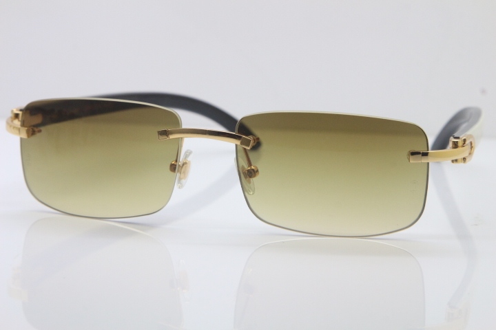 Hot Cartier CT 8200757 Rimless Sun Glasses Original White Inside Black Buffalo Horn Sunglasses 8200758 Gold Brown Lens