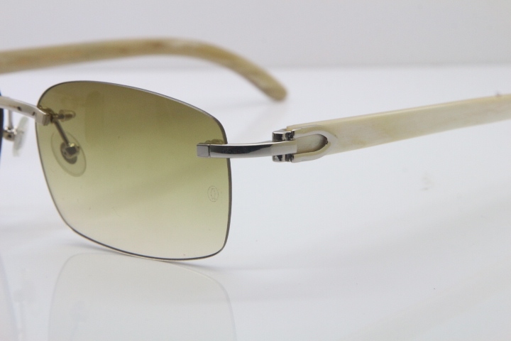 High-end brand Rimless Buffalo Horn Sun Glasses White Genuine Natural Sunglasses 8200760 Silver Brown Lens Hot