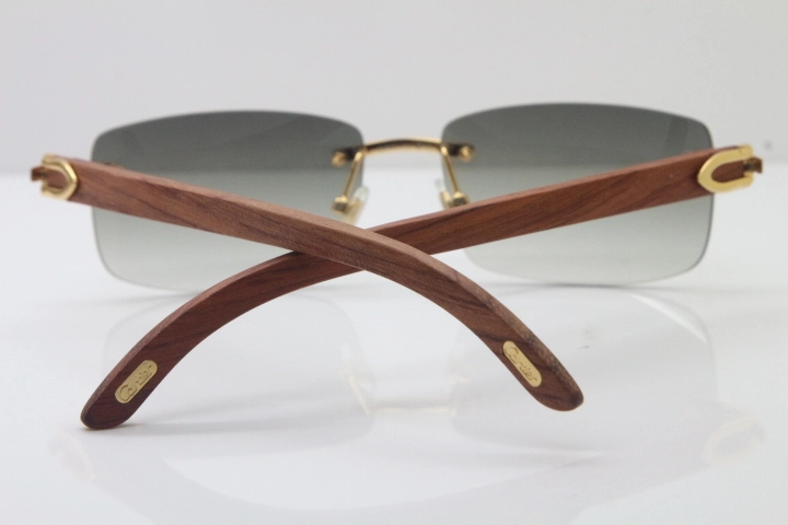 Hot Cartier CT 8200757 Rimless Wood Sunglasses 8200758 Silver Brown Lens