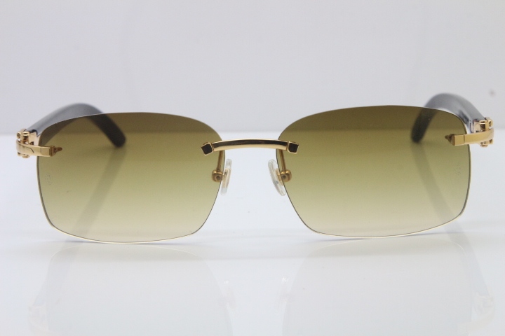 Hot Cartier CT 8200759 18K Gold Rimless Sun Glasses Black Buffalo Horn Sunglasses 8200760 Silver Brown Lens