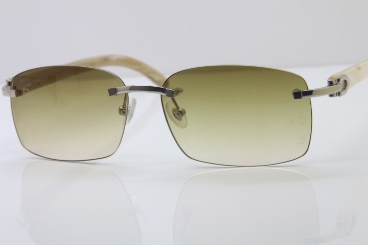 High-end brand Rimless Buffalo Horn Sun Glasses White Genuine Natural Sunglasses 8200760 Silver Brown Lens Hot