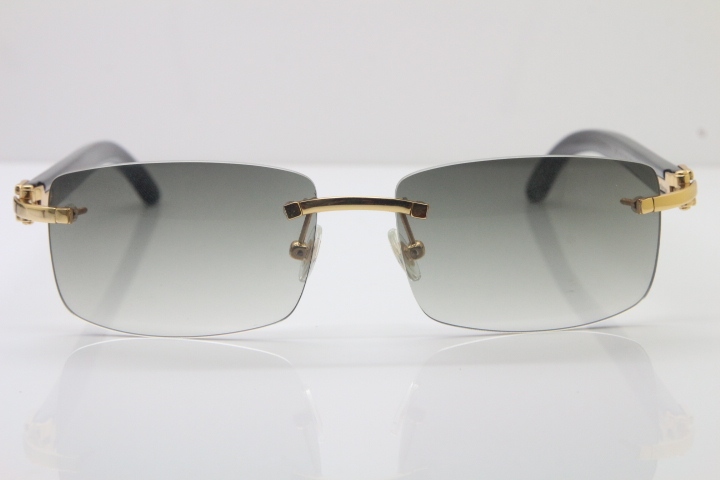 Wholesale High-end brand Cartier 3524012 Rimless SunGlasses Original Black Buffalo Horn Sunglasses in Gold Brown Lens Hot