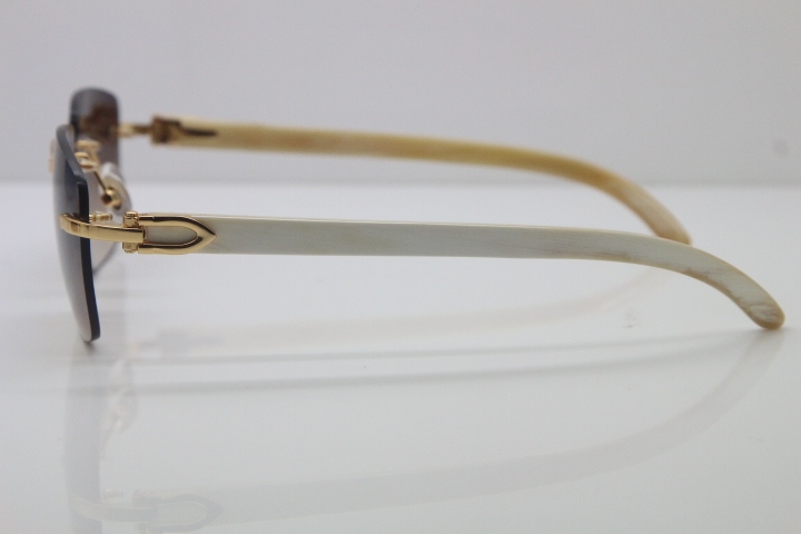 Cartier T8300816 Rimless Original White Genuine Natural Horn Sunglasses in Gold Brown Lens Hot