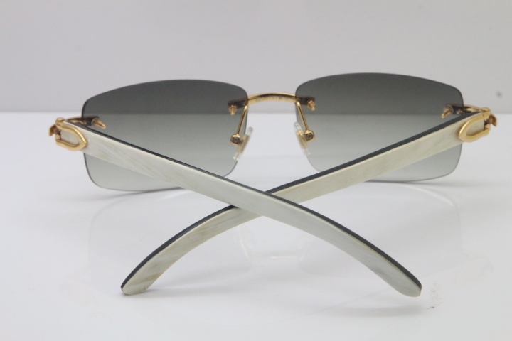 Wholesale High-end brand Cartier Limited edition White Mix Black Buffalo horn Rimless 3524012 Sunglasses in Brown Lens Hot