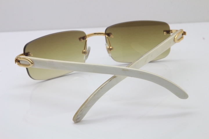 Wholesale High-end brand Cartier 3524012 Rimless Sun Glasses White Genuine Natural Sunglasses in Gold Brown Lens Hot