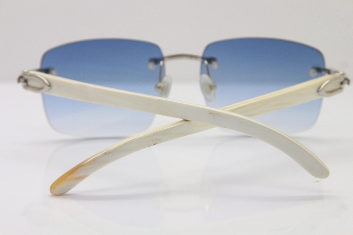 Cartier T8300816 Rimless Original White Genuine Natural Horn Sunglasses in Gold Brown Lens Hot